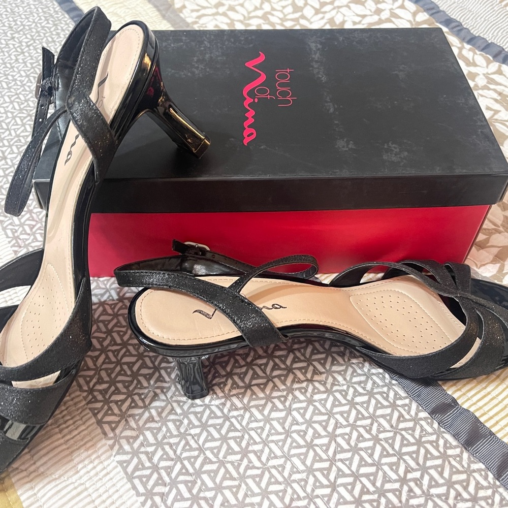 Black Sparkly Heeled Sandals